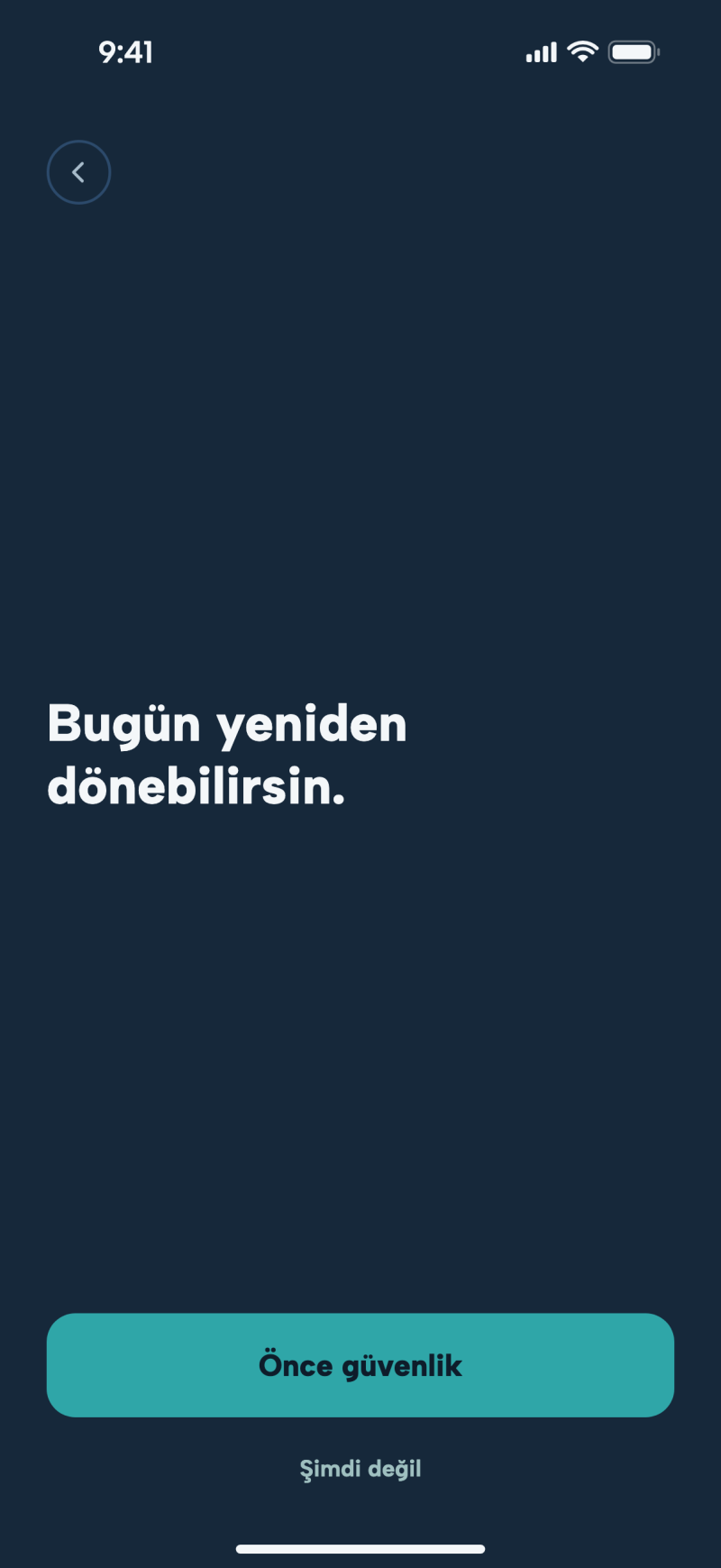 Uygulamanın Geri dönüş ekranı.